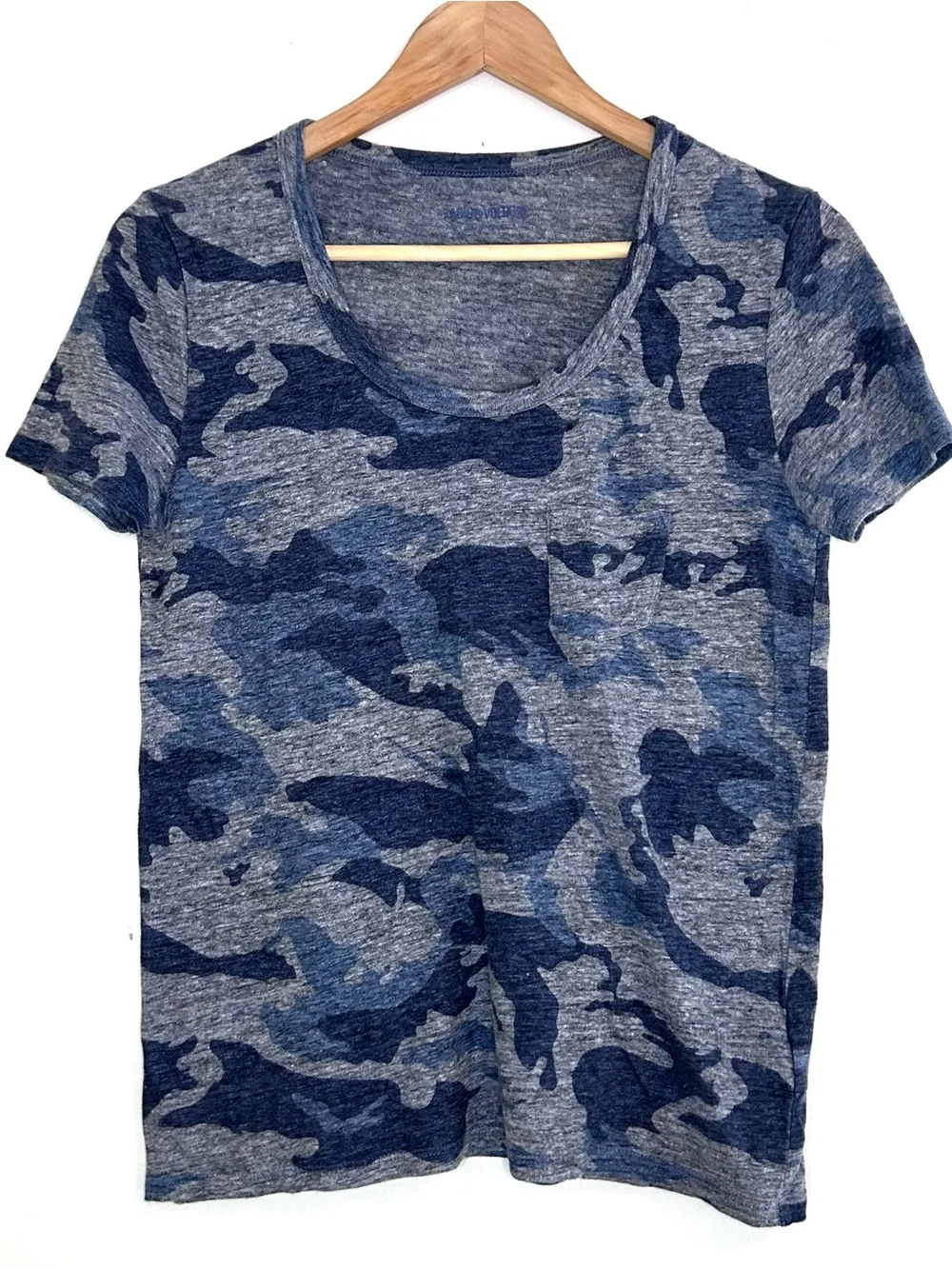 Zadig & Voltaire Awa Linen Blend Camo Tee Blue Grey Size Small - Picture 2 of 7